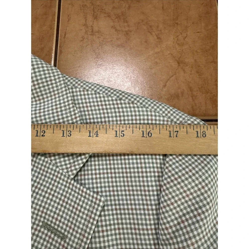 George Barry Green Brown Gingham Plaid USA Made Blazer Jacket Lightweight Sz 44L